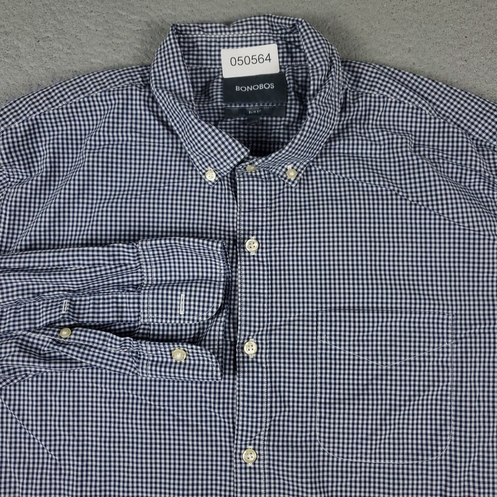 Bonobos Shirt Mens Size XL Blue Check Button Up Long Sleeve